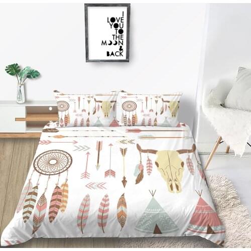 Thumbedding Queen Size Bedding Set Tribal Cute Cartoon Duvet Cover White King Queen Twin Single Double Unique Design Bed Set