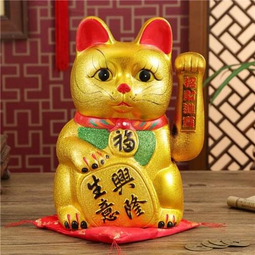 Creative 7 Inch Golden Lucky Cat Ornaments Opening Gifts Feng Shui Fortuna Ornaments Electric Waved Home Decoration Accessories