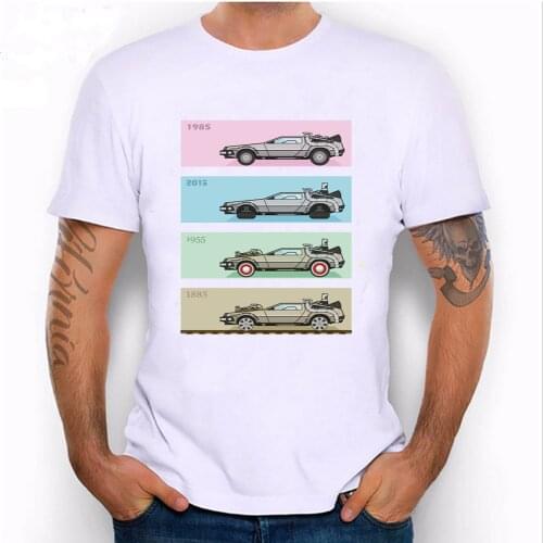 Unique Harajuku Time Travel Design Mens Shirts Back To The Future Delorean X 4 T-Shirt Novelty Casual Male Tops Hipster Tees