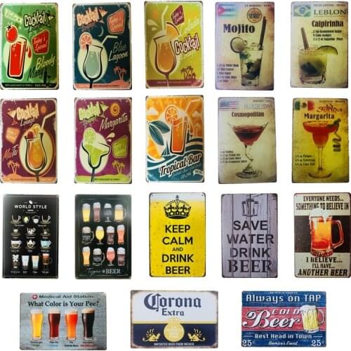 Vintage Cocktail Menu Metal Tin Signs Alcohol Metal Crafts Pub Bar Club Rustic Wall Plaque Garage Bar Home Wall Decor