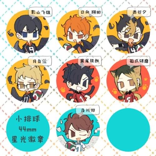 Volleyball Haikyu! Brooches Comic Cartoon Figure Round Shape Lapel Pins Safe-pin Design Badge Cosplay Jewelry
