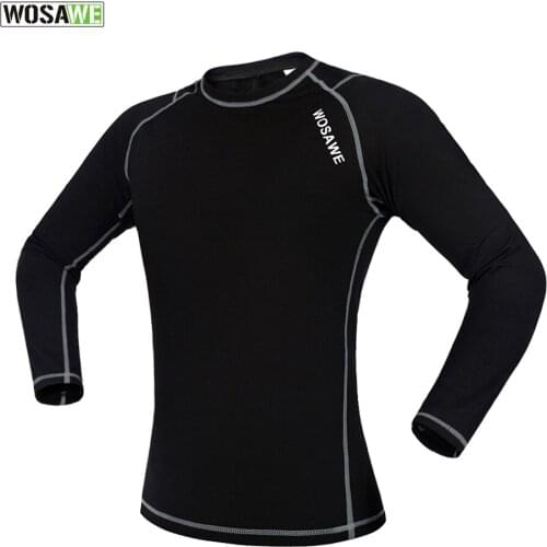 WOSAWE Cycling Jersey Men Compression Base Layer Tight Top Shirt Fleece Thermal Long Sleeve Sport Clothing
