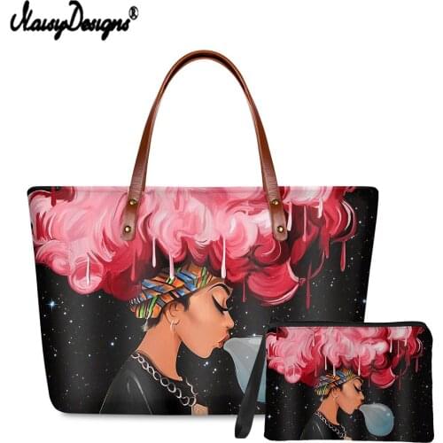Noisydesigns Black Art African Girls With Gum Printing Handbags for Women Luxury Design Handbag&Purse Ladies Shoulder Beach Bag