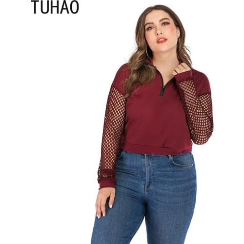 TUHAO 2020 Spring Summer Women Hoodies Sweatshirts Plus Size 4XL 3XL Long Sleeve Hooded Hollow Out Casual Crop Tops Clothes WM84