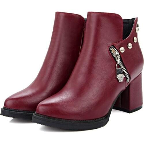 Big Size 9 10 11 12 boots women shoes ankle boots for women ladies boots shoes woman winter Solid colour pointed square heel