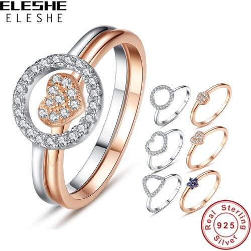 ELESHE Fashion Sparkling Cubic Zirconia Crystal Hollow Round Finger Ring Real Solid 925 Sterling Silver Rings for Women Jewelry