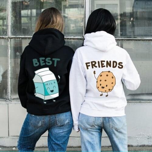 Women Spring/Autumn Casual Long Sleeve Sweatshirts Best Friend Hoodies Cookie Milk Print Hoodie Jacket for Drawstring Hoodies