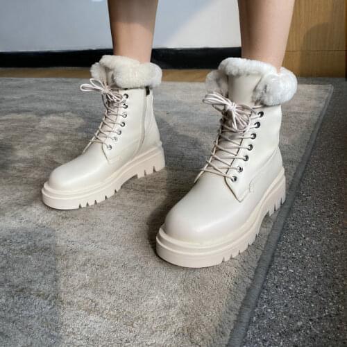Big Size 43 Winter Snow Boots Women Thick Bottom Casual Shoes Top Quality Lace Up Fashion Warm Ankle Boots Women Black Beige
