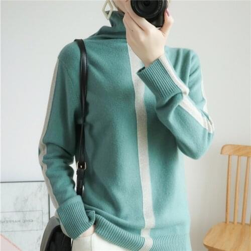 KOIJINSKY 2021 pure wool womens high neck autumn and winter color blocking knitted versatile sweater