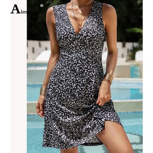 Plus Size 4xl 5xl Women Elegant Short Dress Bohemian 2021 Fashion Dot Print Party Dresses Ladies Casual Sleeveless V-neck Dress