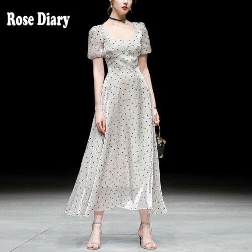 RoseDiary Women New Vintage Polka Dot Puff Sleeve Summer Dress Korean Office Lady Evening Party Vestidos Elegant Simple Dresses