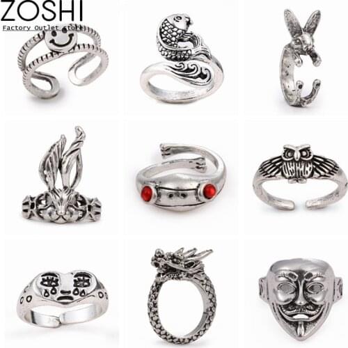 1Pc Snake Rings Antique Silver Color Punk Open Adjustable Design Animal Exaggerated Finger Ring for Women Men Party Jewelry Gift