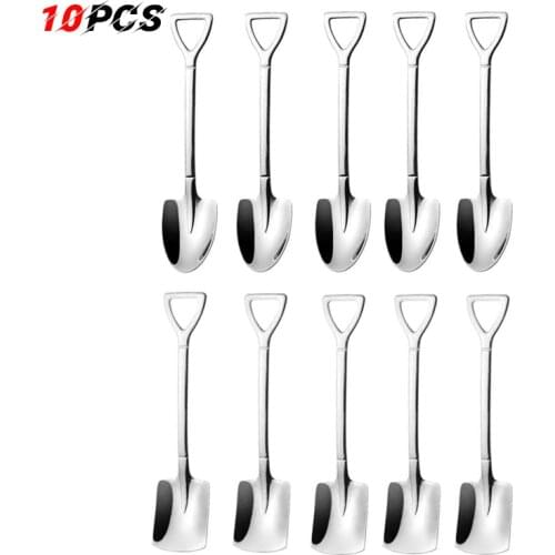 10PCS Shovel Coffee Spoon Set Stainless Steel Scoop Shovel Creative Tea-spoon Ice Cream Dessert Spoon Birthday Gift Tableware