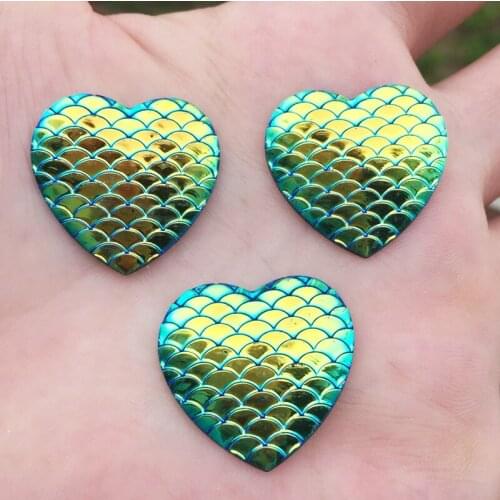 12pcs 25mm Shiny AB Fish Scale Pattern Flatback Resin Heart Cabochon DIY Decorative Craft Scrapbooking-A466