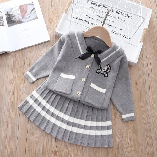 2021 Girls 2pcs Knitting Kids Set Winter Long Sleeves Princess Top and Skirt Birthday Designed Uniform Fall Party Cloth 1-8Ys
