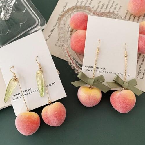 2020 Summer Cute Pink Peach Drop Earrings for Women Girl Sweet Bowknot Big Pendant Dangle Earrings Statement Holiday Jewelry