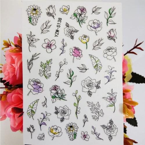 3D Stickers on the Fingernails Geometry Flowers Leaf Nail Sticker Rose Lotus Sliders For Nails Manicure Decoraciones Accesoires