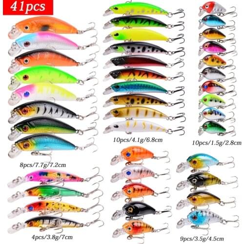 41pcs Almighty Mixed Fishing Lure Kits Wobbler Crankbait Swimbait Minnow Hard Baits Spiners Carp Bait Set Fishing Tackle