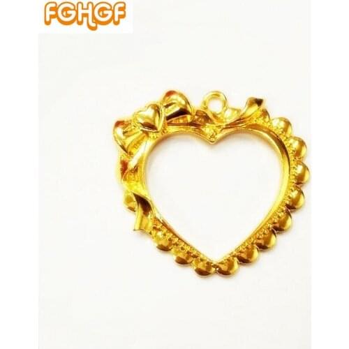 5pcs Sweet Heart Pendant Bezel Setting UV Resin Craft Metal Hollow Frame Key Charms Princess Bowknot Jewelry DIY Accessories