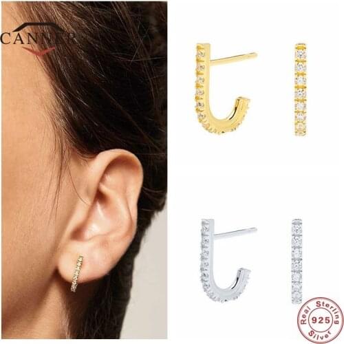 CANNER 925 Sterling Silver Simple Single Row CZ Zircon Stud Earrings For Women Piercing Earring Earings Jewelry Pendientes