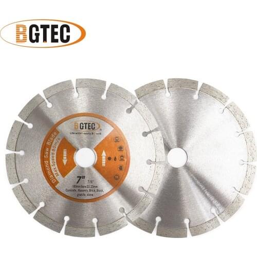 BGTEC 2pcs 7'' Diamond Segmented Saw Blade 180MM Cutting Disc for Hard Material Stone Ceramic Tile