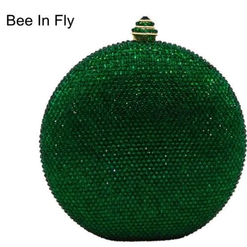Elegant Round Fashion Crystal Box Clutch Bag and Purses Green /Pink Rhinestone Evening Bags With Tassel Women Diamond Bag Boxes