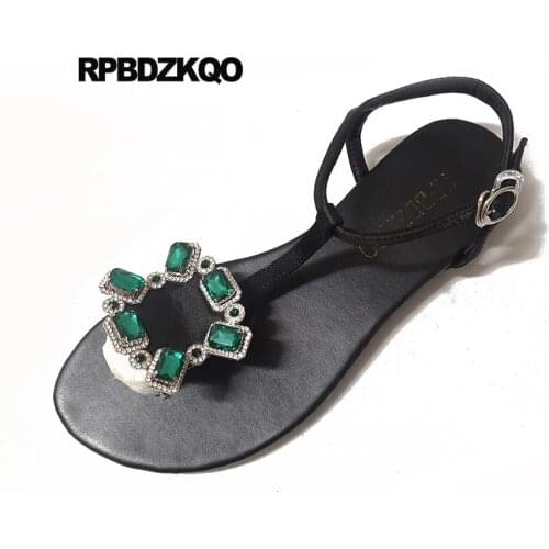Rhinestone Designer Sandals Women Luxury 2017 Jewel Embellished T Strap Shoes Diamond Thong Flat Famous Brand Crystal Satin
