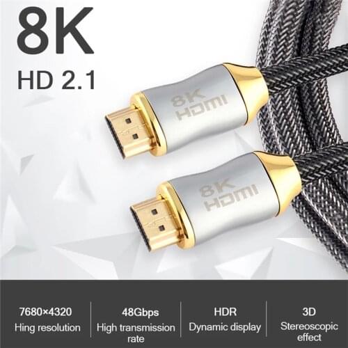 1M 2M 3M HDMI 2.1 Cable 8K 60Hz 4K 120Hz 48Gbps ARC Video Cord for Xiaomi TVXbox Serries X PS5 PS4 Chromebook Laptops Projector