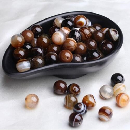 Coffee Stripe Agate Natural Charm Gem Round Loose Beads for Jewelry Making