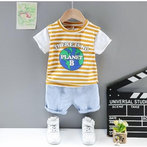 Baby Boy Girls Clothing Set Summer Children Clothes Toddler Stripe T Shirt+Shorts Cotton Newborn Clothes New Fashion Sportwear