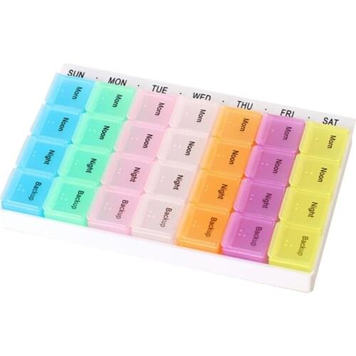 Weekly 7 Days Pill Medicine Box Holder Organizer Weekly 7 Day 28 Slots Pill Storage Box for Medications Supplements Vitamins