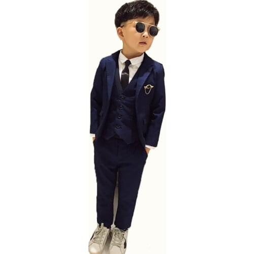 Childrens Suits Sets Autumn Boys Blazer Vest Pants Clothing Sets Flower Kids Boy Wedding Party Performance Costume