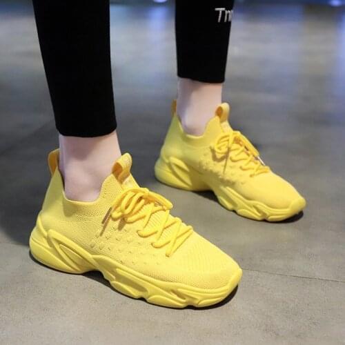 Sooneeya Yellow Vulcanize Shoes Woman Breathable Mesh Women Platform Sneakers Sock Sneakers Women Walking Shoes Tenis Femme 40