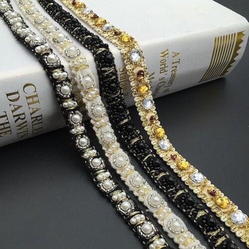 5yards 1.5cm Diamond Beaded Handmade Lace Edge Trims Wedding Dress Belt Sash Ribbon Bridal Applique Fabric Sewing Craft DIY