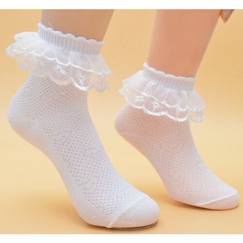 Summer Mesh Breathable Children Socks Double Lace Socks Girls Lace Socks Performance Socks