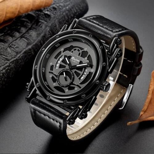 Oulm New Casual Sport Watches Auto Date Calendar Quartz Clock Male Leather Strap Wristwatch Mens Luxury Brand Watch Clock Man