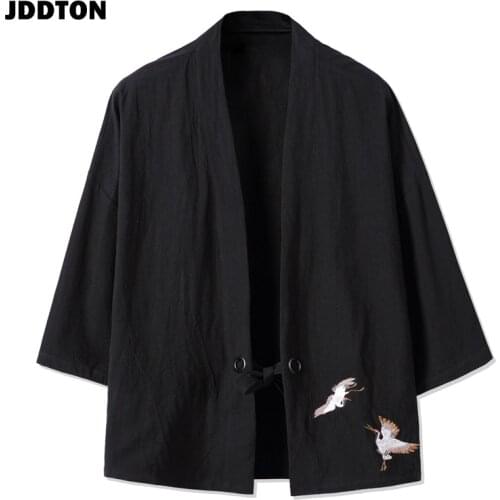 JDDTON Spring Mens Cotton Linen Kimono Fashion Loose Long Cardigan Outerwear Vintage Coats Male Jackets Casual Overcoats JE077