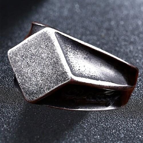 Mens Stainless Steel Quadrangle Flat-Top Signet Ring For Men Jewelry Vintage Gray Male Jewellery Jewels