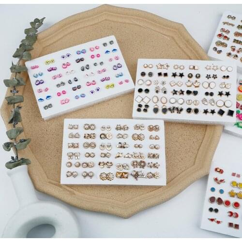 18/36pairs Womens Earrings Set Pearl Plastic Earrings Girls Bohemian Fashion Geometric Crystal Heart Star Sun Flower Jewelry