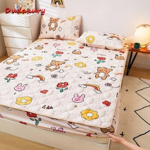 Dudaxury Fashion Printing Fitted Sheet Cotton Quilted Mattress Cover Breathable Antibacterial Bed Cover Mattress Dust Cover