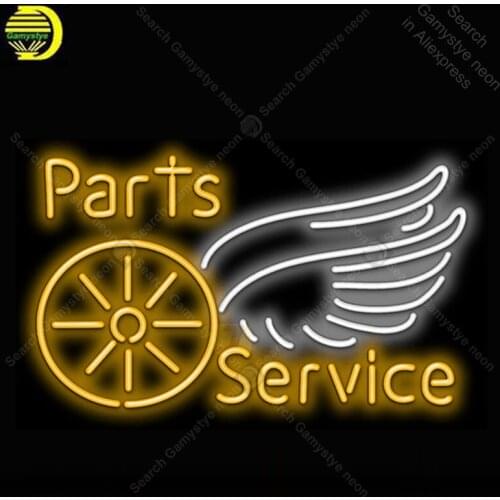 Parts and Service with Wheel and Wing Neon Light Sign Glass Tube Neon Bulbs Sign Decor Room Garage board Sign lamps accessories