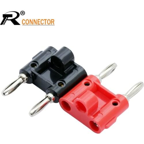 Nickel plated 2PCS black+red double dual head banana male plug connector with 4mm cable hole