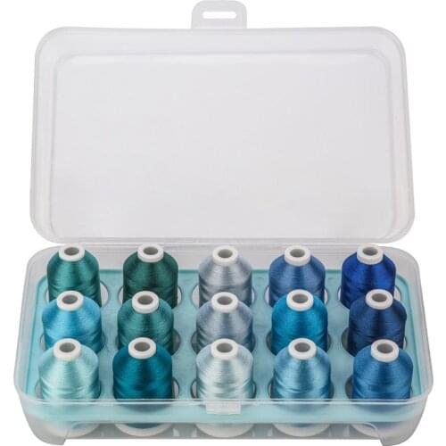 Computer Machine Embroidery Thread Filament 100% Polyester With Blue Colors Series,500m Each ,8 Spools 120d/2(40wt),Super Sheen