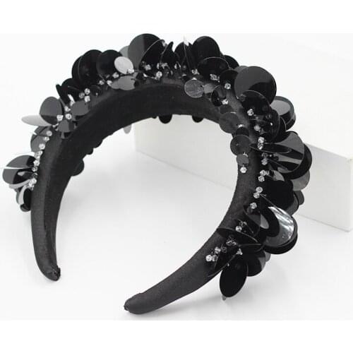 New Ins Black Crystal Headband Padded Geometric Floral Hairband for Women Hair Accessories