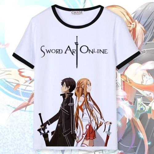 Sword Art Online Cosplay T Shirt Cartoon Kirigaya Kazuto Yuuki Asuna Printed Summer T-Shirt Anime Top Tee tshirt Costume