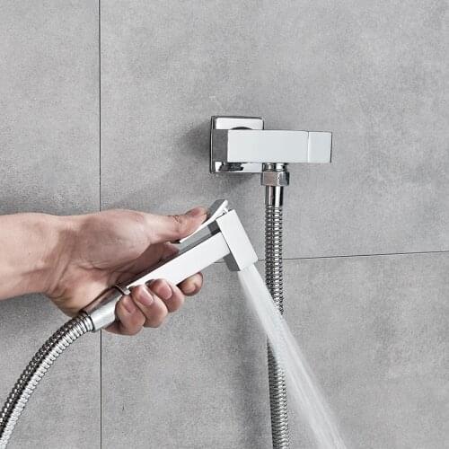 Single Cold Water Corner Valve Bidet faucets Solid Brass square Hand Shower Head Tap Crane 90 Degree Switch