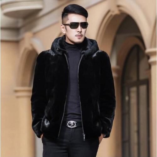 Autumn faux mink leather jacket mens Hooded coats winter thicken warm fur leather coat men slim jackets jaqueta de couro fashion