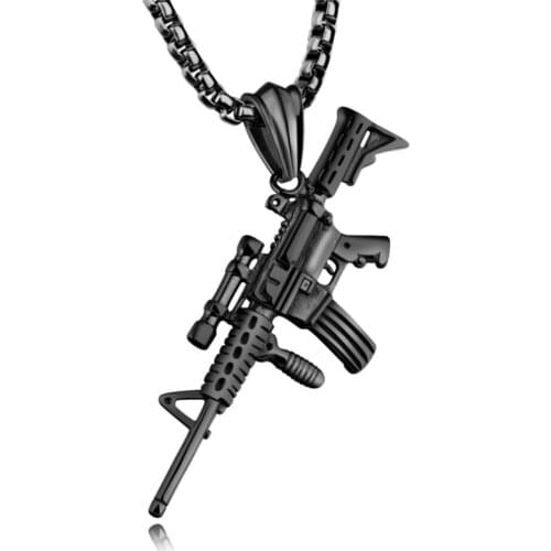Gothic Jewelry Gift Wholesale Hip Hop Pistol Gun Shaped Pendant Necklace Male Chain Punk Gun Army Style Choker Necklace For Men