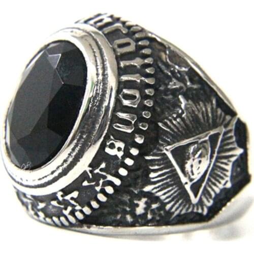 Support Dropship Size 7-13 Huge Black Stone Eye Ring 316L Stainless Steel Jewelry Punk Cool Ring