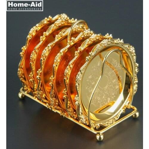 Cocktail Drink Coaster Vintage Gold Silver Zinc Alloy Metal Saucer Tea Pad Drink Coasters Multilateral Silver